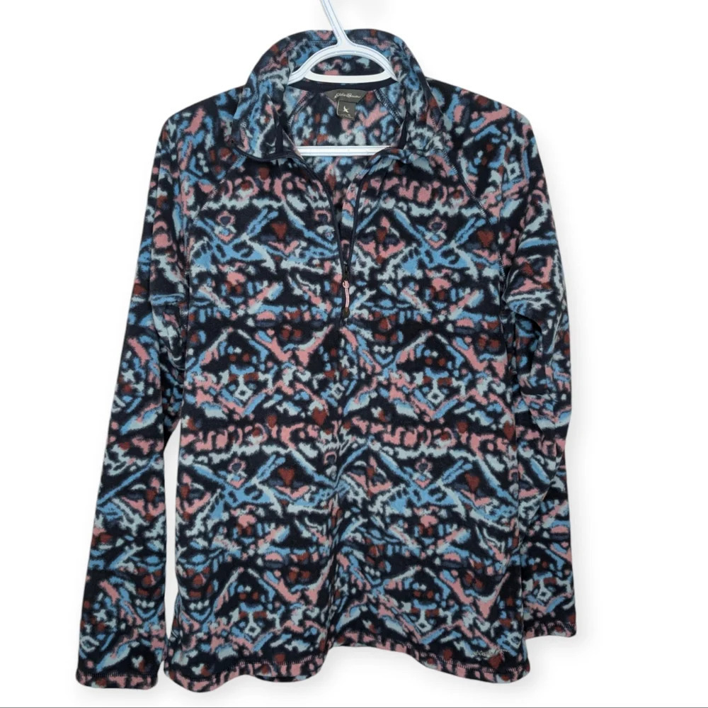 Eddie  Bauer Blue Quest Quarter Zip Fleece Top Tribal Print Pink Printed Tall L